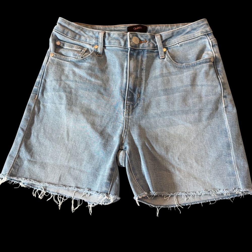 Quince Womens Denim Shorts Jorts 27 Blue Raw Hem Stretch Casual Minimalist Beach